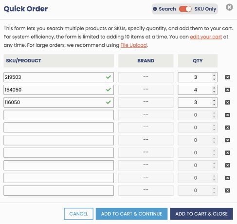Dutch Valley Foods Quick Order Screen shot of the Dutch Valley Foods quick order screen for returning customers.