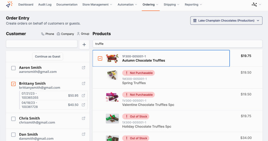 Lake Champlain Chocolates order history screen Lake Champlain Chocolates order history screen