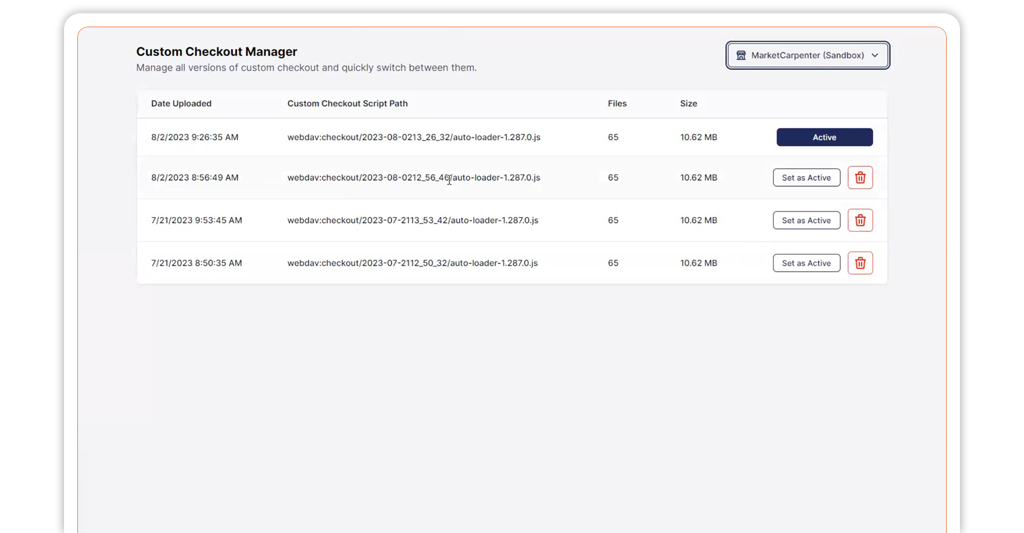 Visual of the custom checkout manager interface