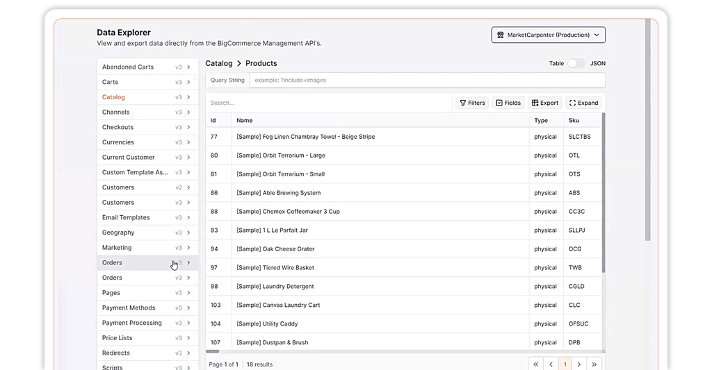 Visual of the data explorer interface